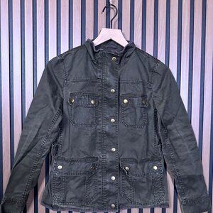 J Crew Jacket XS Womens Green Denim Wax Boyfriend Field Button Snap
